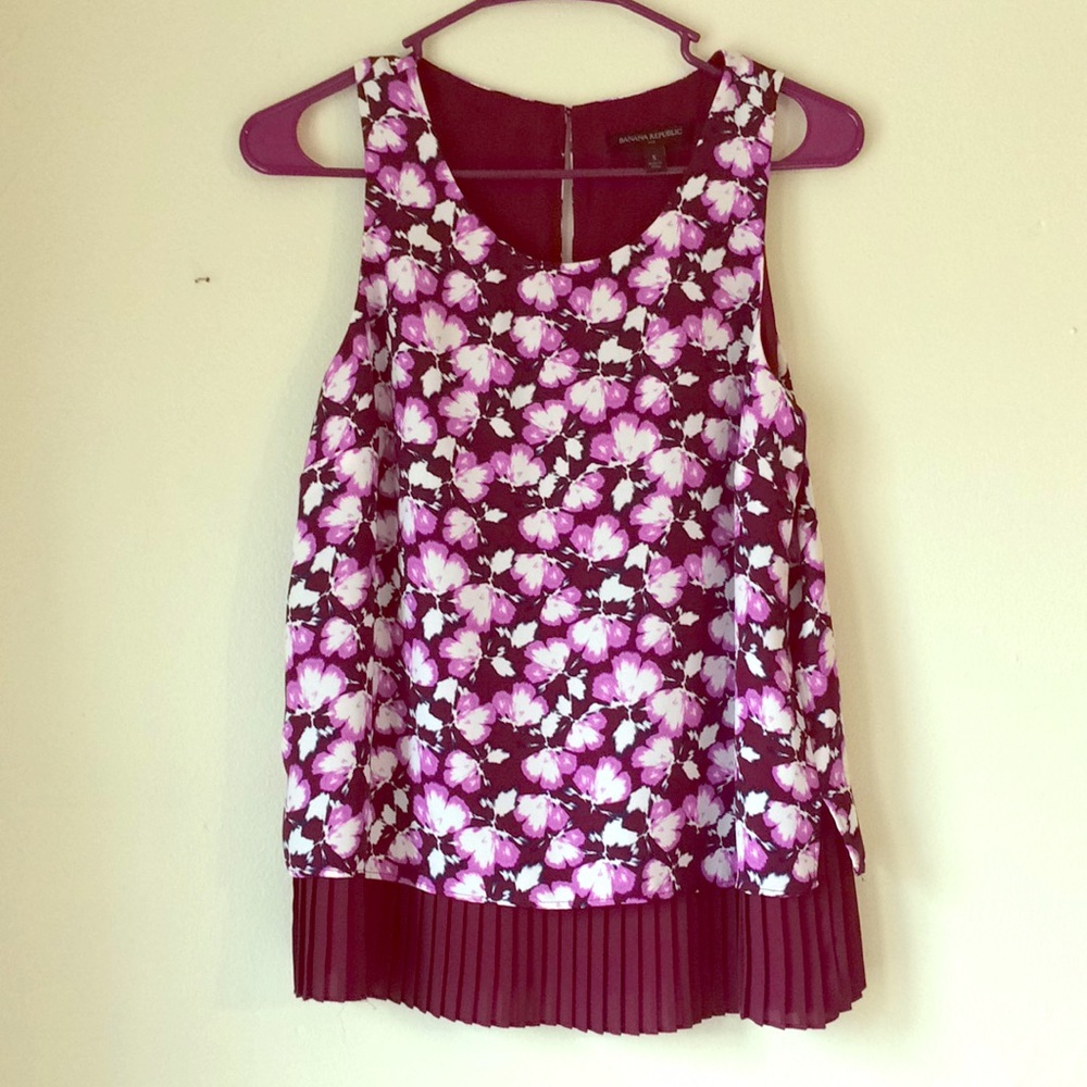 Banana Republic | Purple & White Chiffon Double-Layer Floral Sleeveless Top S